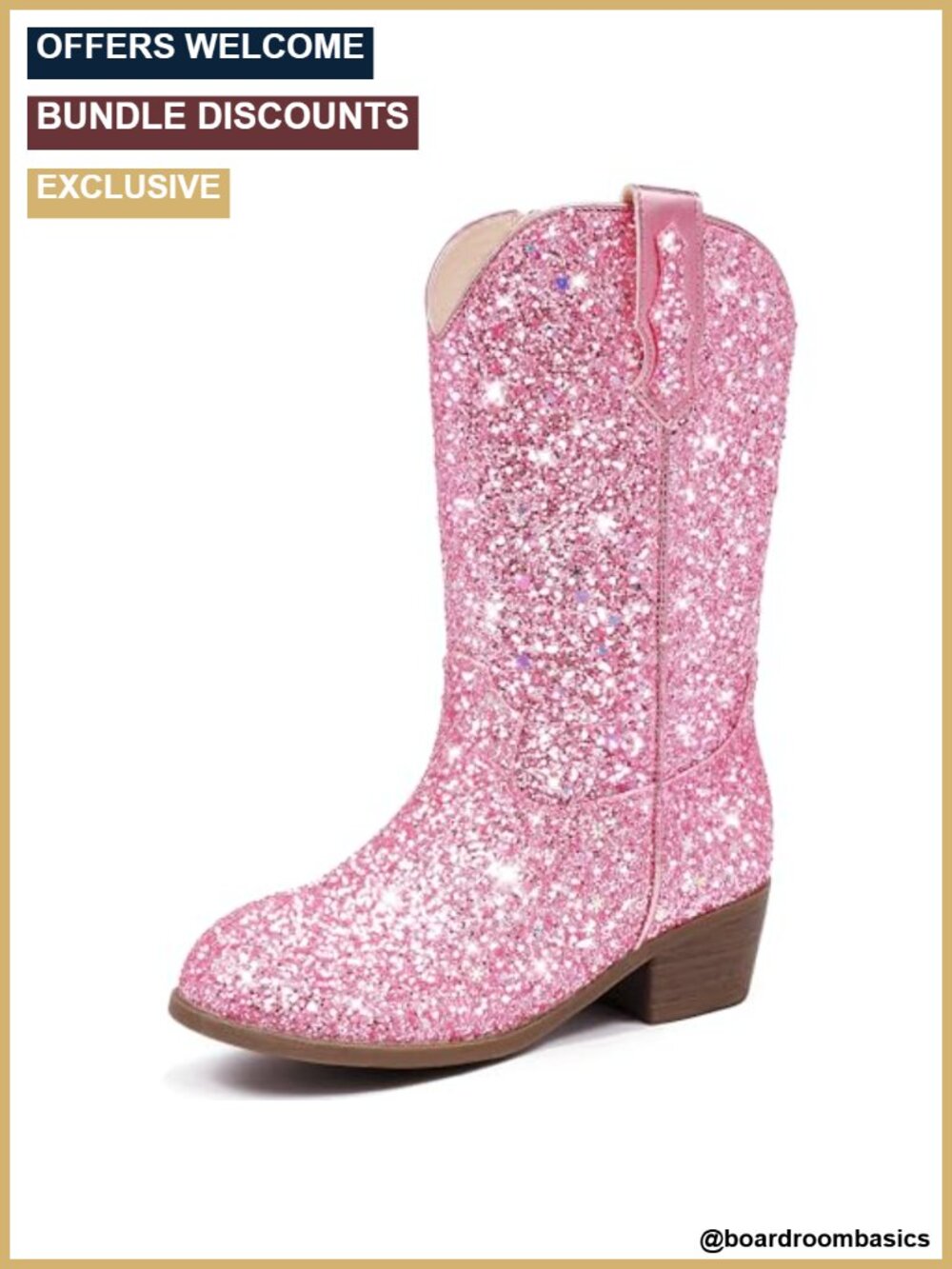 Girls Glitter Cowgirl Boots Sparkly Western Dress Boots with Side Zipper